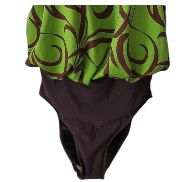 🌺MAINSTREAM Full Coverage Blouson One Piece Swimsuit in Avocado Green/Brown🌺 - Picture 6 of 11